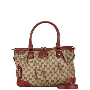 Gucci Beige GG Canvas Shoulder Bag with Red Trim